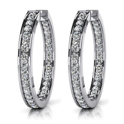 Women Hoop Earrings White Gold 3.40 Ct Sparkling Round Cut Natural Diamonds