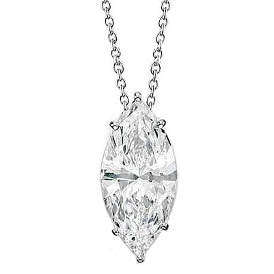 Women Marquise Cut Real Diamond Necklace Pendant 2 Carats White Gold 14K - Pendant-harrychadent.ca