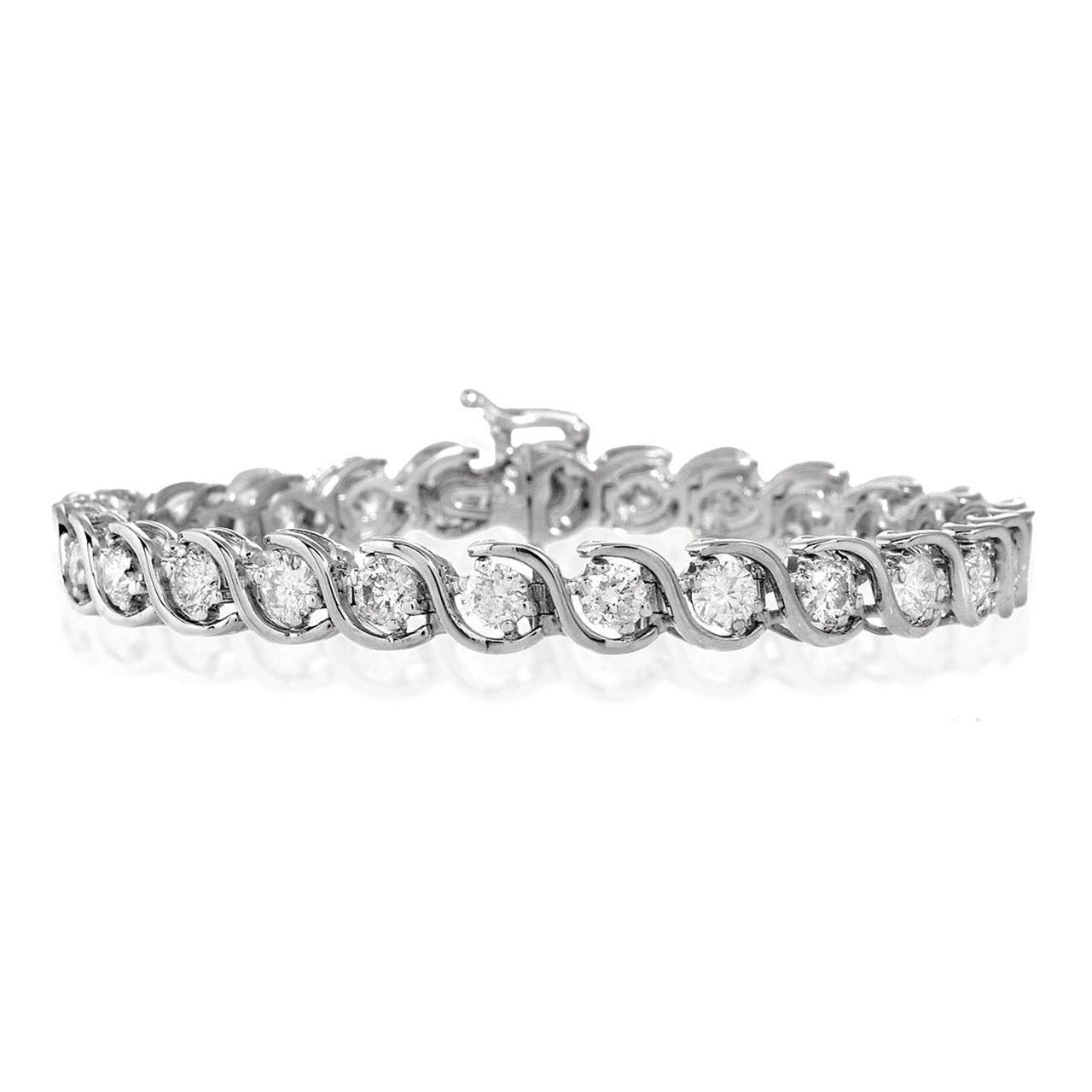 Women Natural Round Diamond Tennis Bracelet White Gold 6.25 Carats