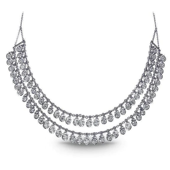 Women Necklace Double Row 35 Ct Genuine Diamonds White Gold 14K New