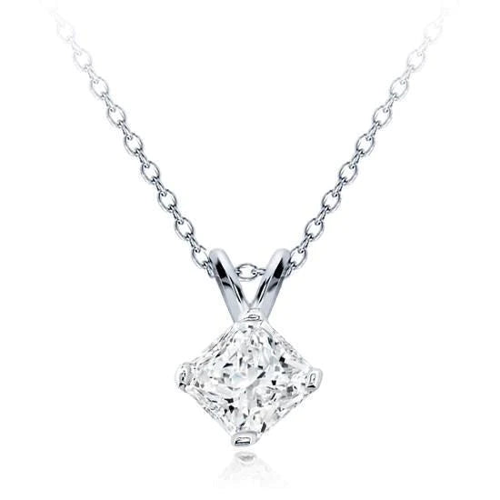 Women Radiant Cut Solitaire Real Diamond Pendant White Gold Jewelry 1.5 Ct