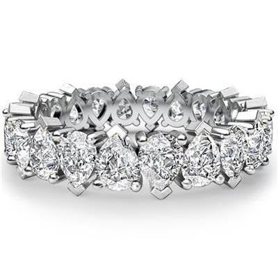 Women Real Pear Cut Diamond Eternity Band 9.50 Carats White Gold 14K - Eternity Band-harrychadent.ca