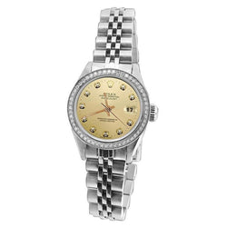 Women Rolex Champagne Diamond Dial Bezel Date Just Watch Ss