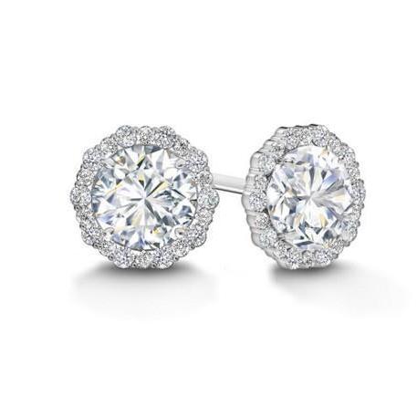Women Round Genuine Diamond Halo Stud Earring 1.9 Ct. 14K White Gold