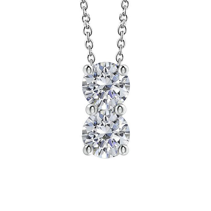 Women Round Genuine Diamond Two Stone Pendant Necklace 1.70 Ct Slide Prong Set