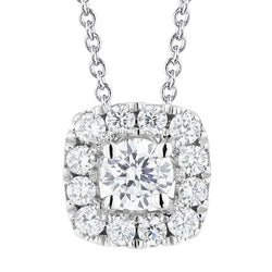 Women Round Halo Real Diamond Necklace Pendant 1.50 Carats White Gold 14K