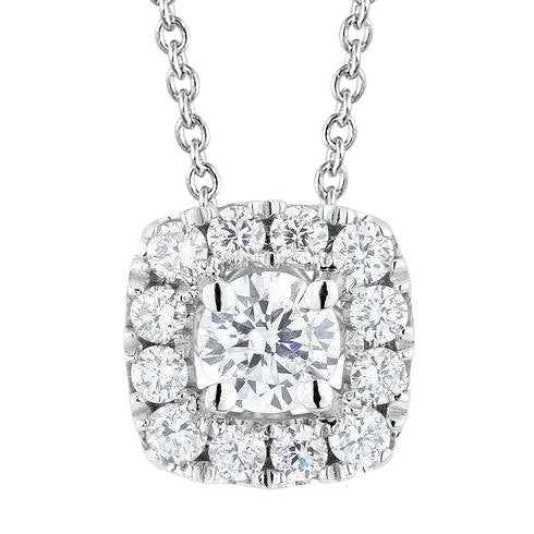 Women Round Halo Real Diamond Necklace Pendant 1.50 Carats White Gold 14K - Pendant-harrychadent.ca