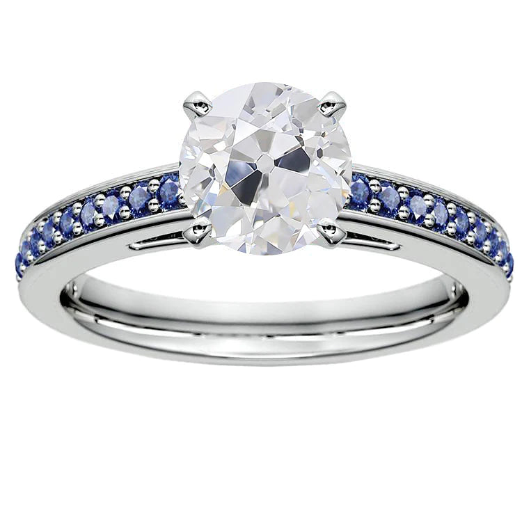 Women Round Old Miner Real Diamond Blue Sapphire Ring 4.50 Carats