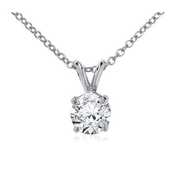 Women Round Solitaire Real Diamond Necklace Pendant 1.5 Carats White Gold