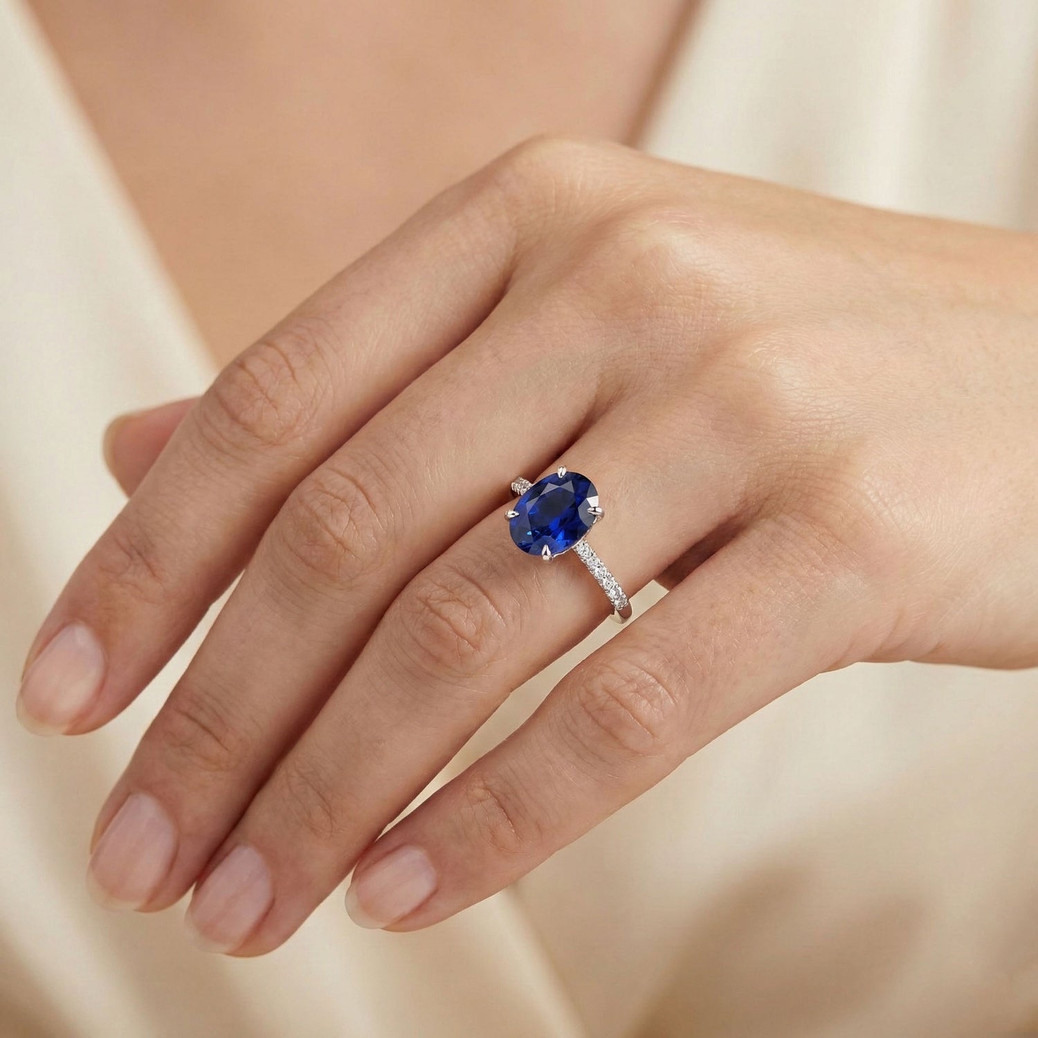 natural round sapphire 3.50ct ring three quarter angle