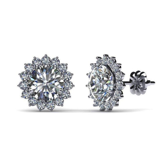 Women Stud Earring 2.60 Ct. Round Cut Halo Natural Diamond Solid White Gold
