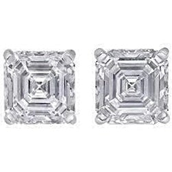 Women Stud Earring Real Asscher Cut Diamond 2 Carats Gold 14K New