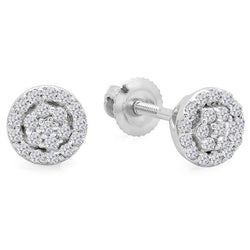 Women Stud Halo Earrings Sparkling Round Cut 4 Carats Real Diamond 14K White Gold