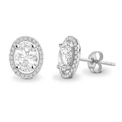 Women Studs Earrings 3.10 Carats Prong Set Genuine Diamonds White Gold 14K