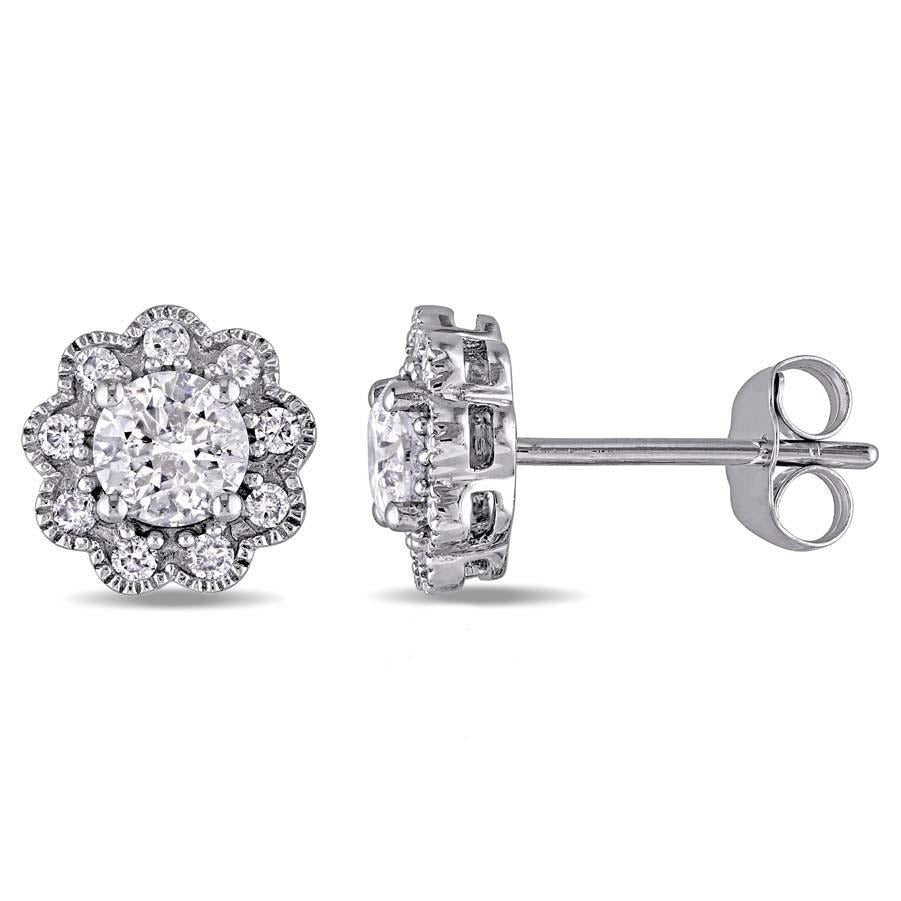 Women Studs Earrings 3.20 Carats Round Cut Real Diamonds Pave Halo Gold 14K - Studs- Halo-harrychadent.ca