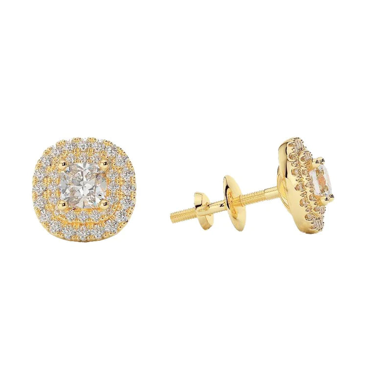 Women Studs Earrings 3.50 Carats Sparkling Genuine Diamonds 14K Yellow Gold