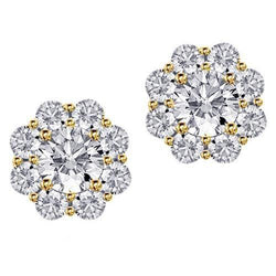 Women Studs Earrings 4.50 Carats Round Cut Natural Diamonds Yellow Gold