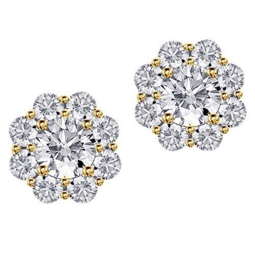 Women Studs Earrings 4.50 Carats Round Cut Natural Diamonds Yellow Gold