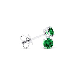 Women Studs Earrings 5 Ct. Round Green Emerald And Diamonds Gold 14K