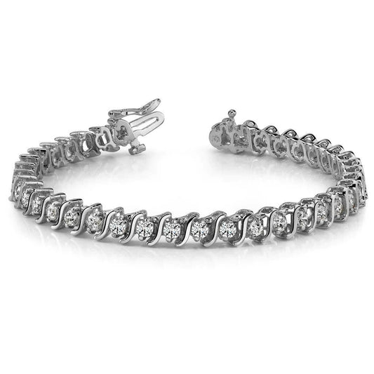 Women Tennis Bracelet 7.60 Carats Round Cut Real Diamonds White Gold 14K