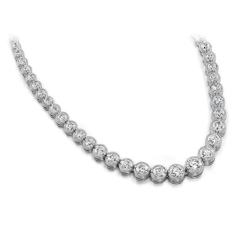 Women Tennis Necklace 10 Carats Real Diamonds Gold White