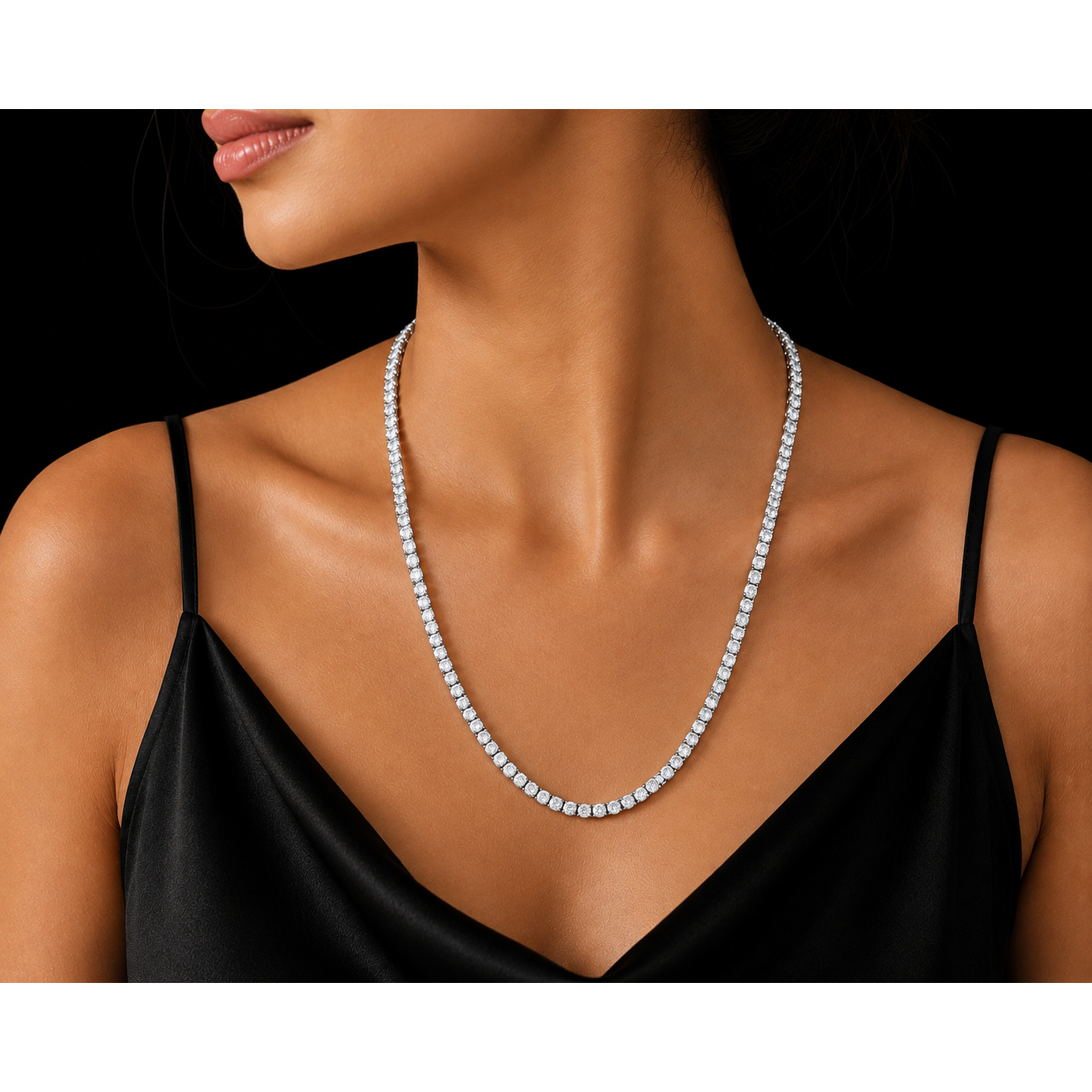 Women 14K White Gold Lab Grown Tennis Necklace 22 Inch Chain