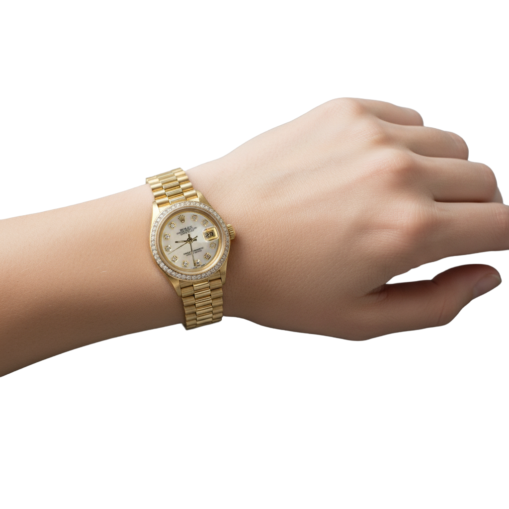 Women Rolex President Datejust Diamond Dial Bezel Watch P2