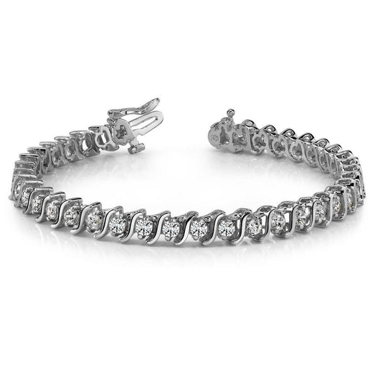 Women Round Lab Grown Diamond Tennis S Style Bracelet White Gold 7.60 Carats