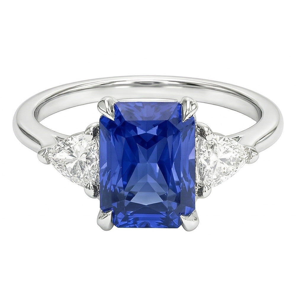 natural radiant sapphire 2.25ct ring close up detail