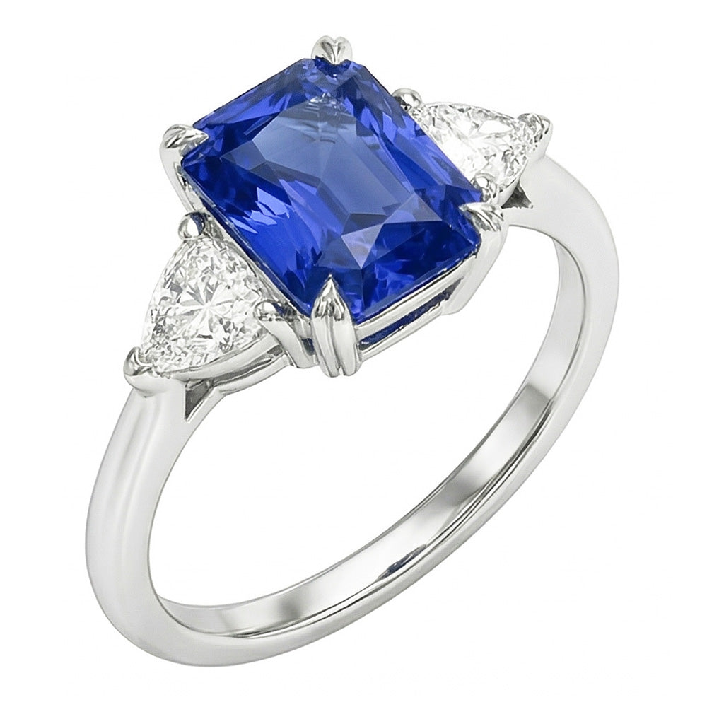 natural radiant sapphire 2.25ct ring profile view