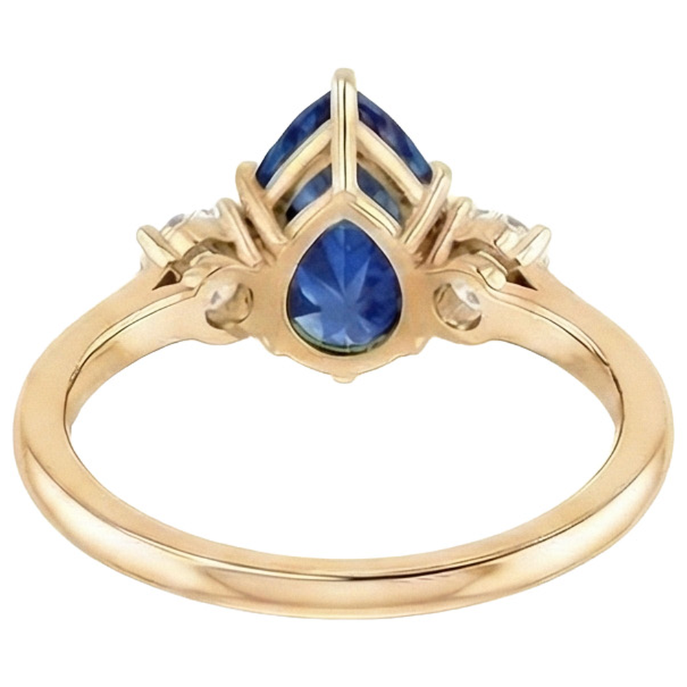 Women's 3 Stone Ring Round Natural Earth Mined Diamond ( Not Lab Grown ) & Pear Ceylon Sapphire 6.20 Carats