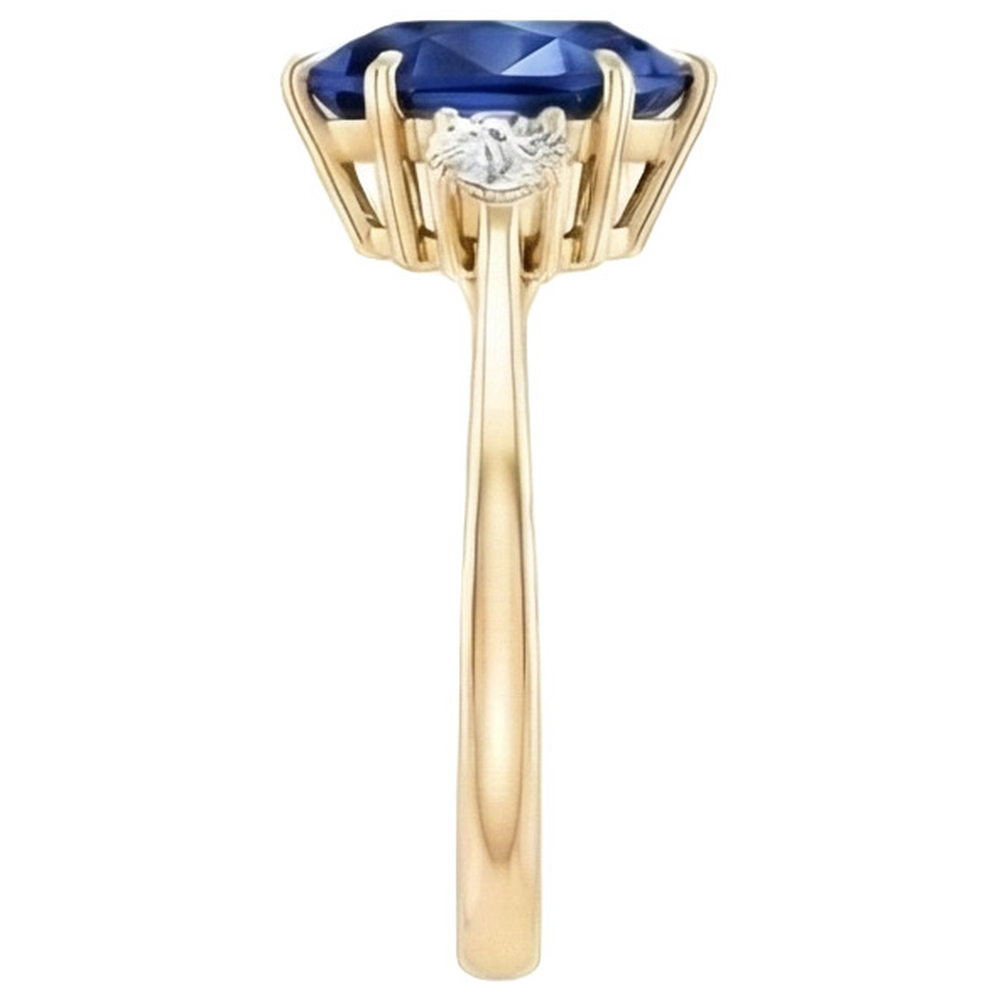 Women's 3 Stone Ring Round Natural Earth Mined Diamond ( Not Lab Grown ) & Pear Ceylon Sapphire 6.20 Carats