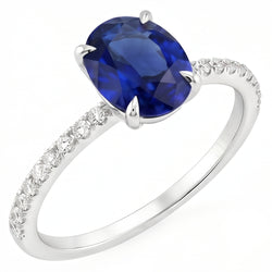 Women's Engagement Ring Oval Blue Sapphire & Natural Earth Mined Diamond ( Not Lab Grown ) Accents 4 Carats