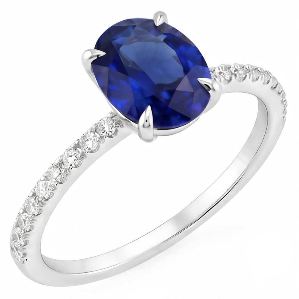 Women's Engagement Ring Oval Blue Sapphire & Natural Earth Mined Diamond ( Not Lab Grown ) Accents 4 Carats