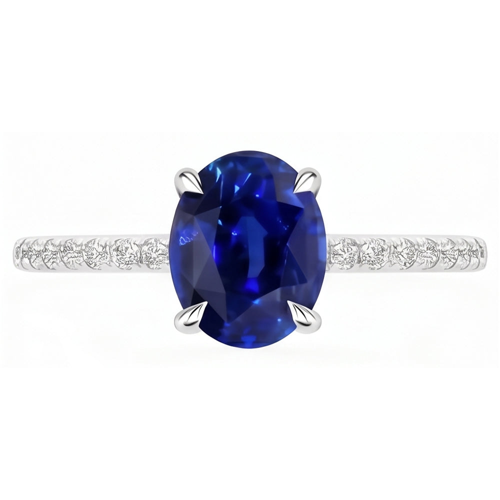 Women's Engagement Ring Oval Blue Sapphire & Natural Earth Mined Diamond ( Not Lab Grown ) Accents 4 Carats