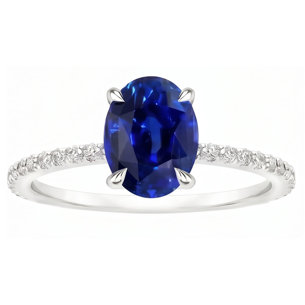 Women's Engagement Ring Oval Blue Sapphire & Natural Earth Mined Diamond ( Not Lab Grown ) Accents 4 Carats