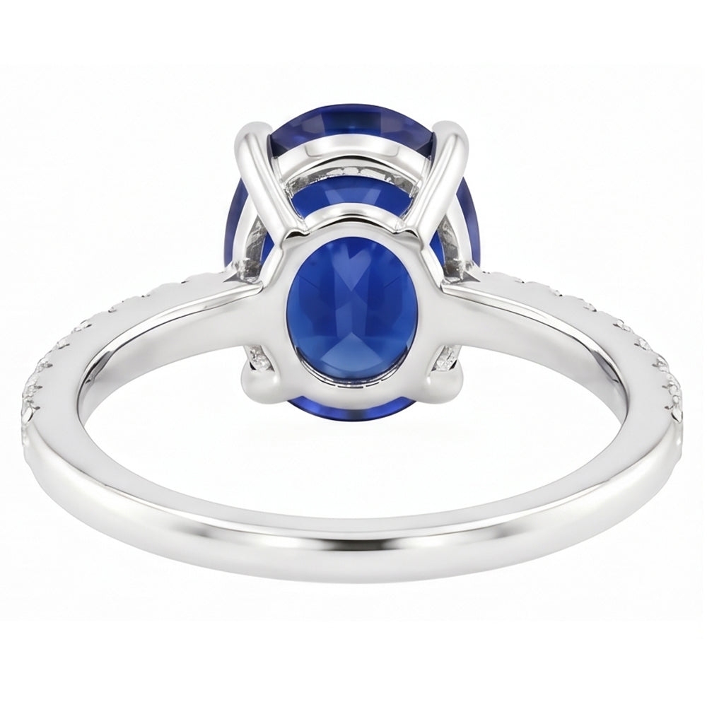 Women's Engagement Ring Oval Blue Sapphire & Natural Earth Mined Diamond ( Not Lab Grown ) Accents 4 Carats