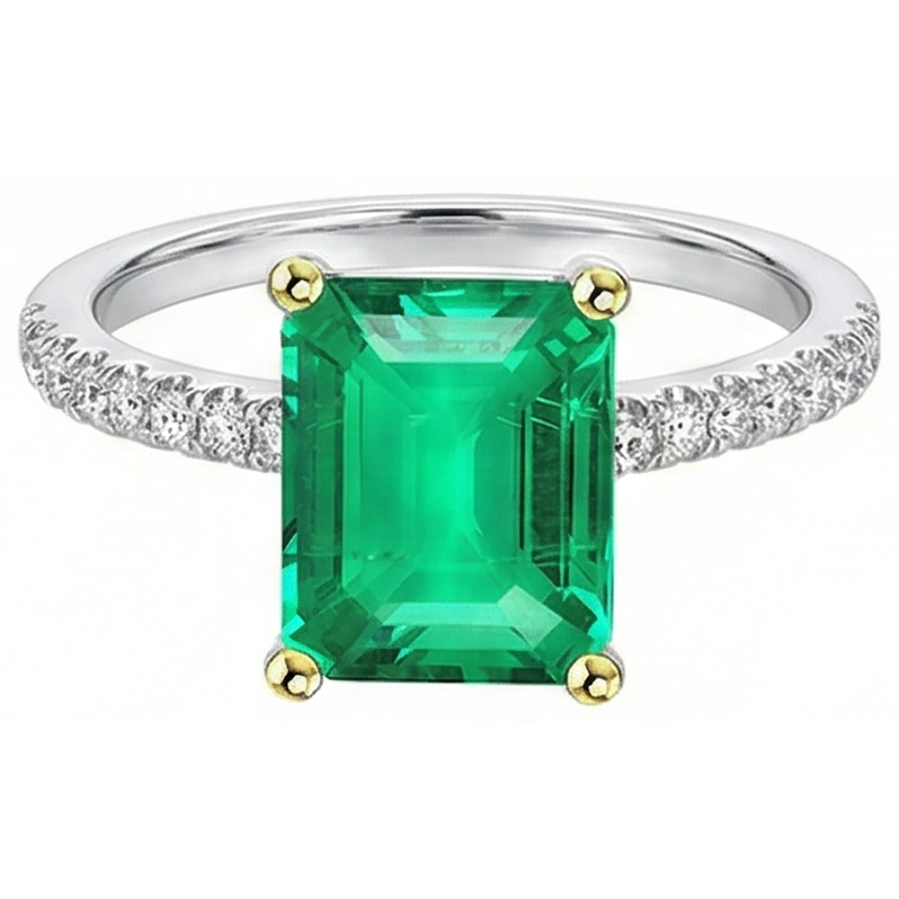Precious Stone Ring Two-Tone 14K Gold with Emerald – angle view