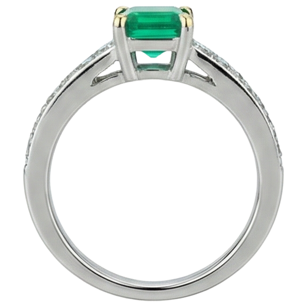 Emerald Emerald Cut Colored Stone Ring in Two-Tone 14K Gold – top view