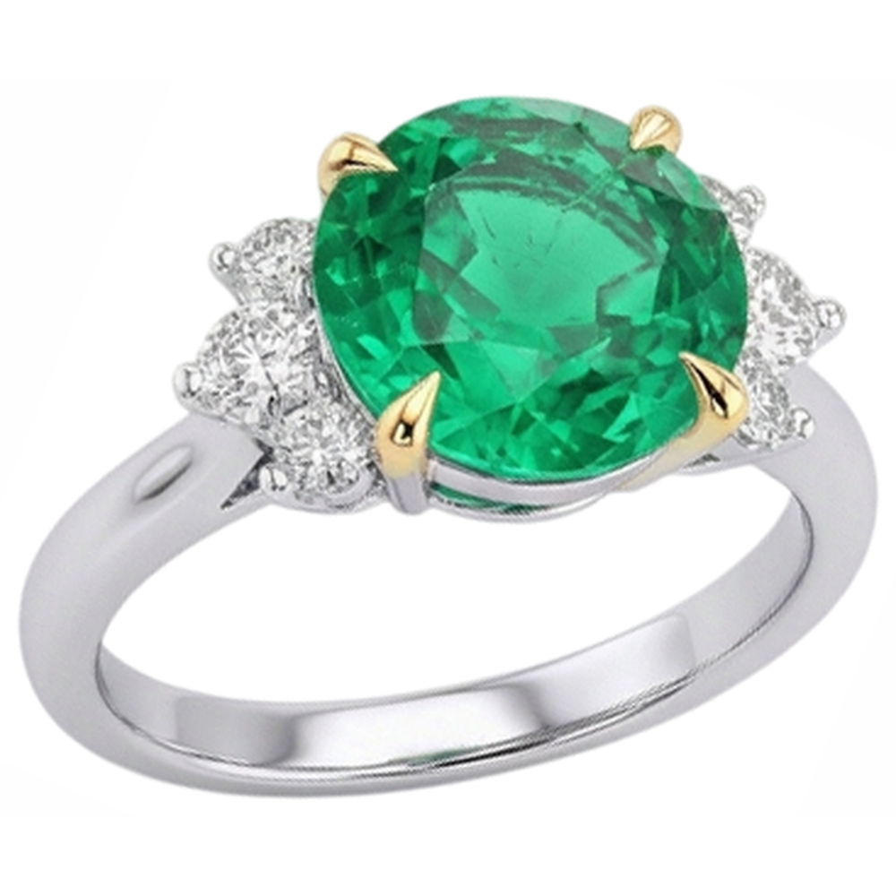 Natural Colombian Emerald Gemstone Ring 4 ct 14 Karat Two Tone Gold – angle view