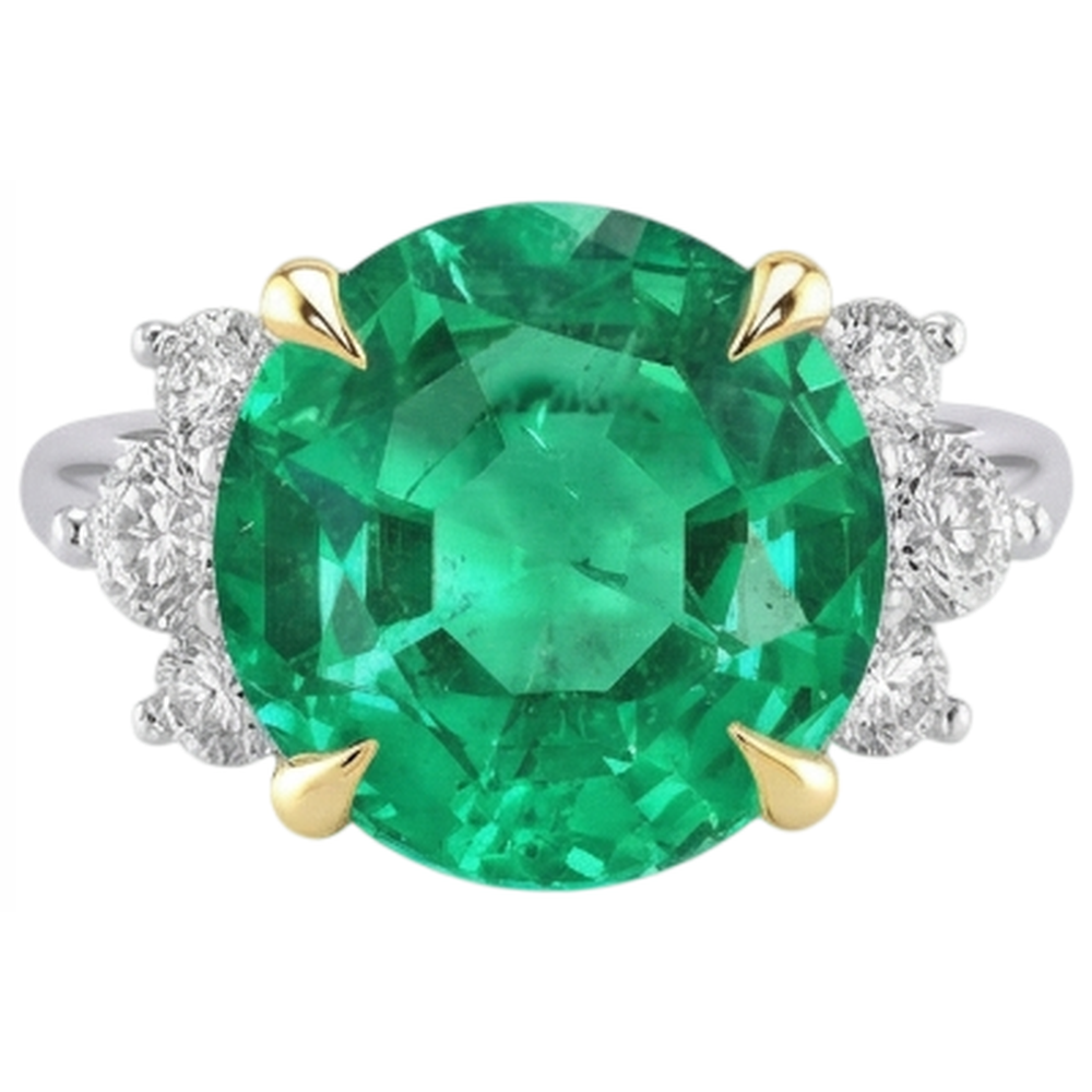 Natural Colombian Emerald Gemstone Ring 4 ct 14 Karat Two Tone Gold – front view