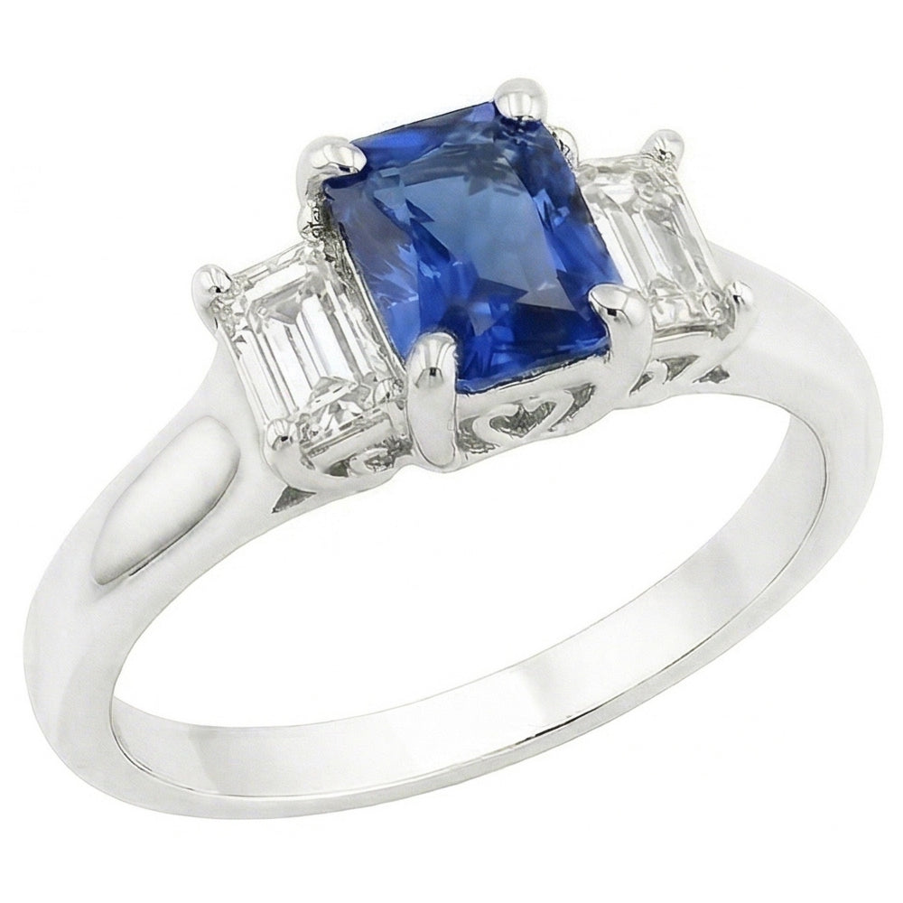 natural radiant sapphire 1.25ct ring front view