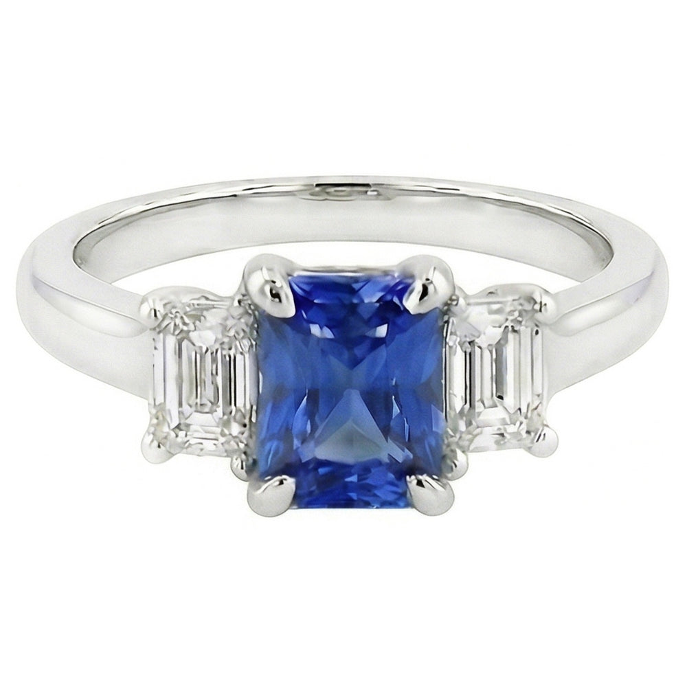 natural radiant sapphire 1.25ct ring side angle