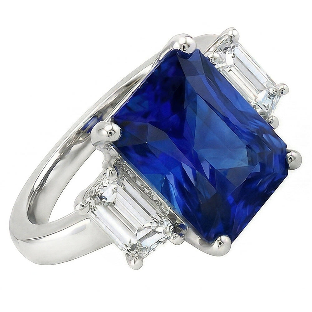 Women's Gold Gemstone Ring Emerald Natural Earth Mined Diamond ( Not Lab Grown ) Ceylon Sapphire 3.50 Carats