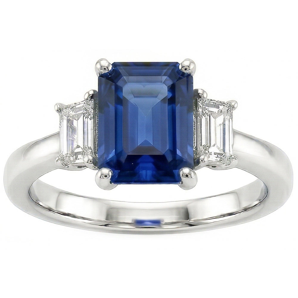 Women's Gold Gemstone Ring Emerald Natural Earth Mined Diamond ( Not Lab Grown ) Ceylon Sapphire 3.50 Carats