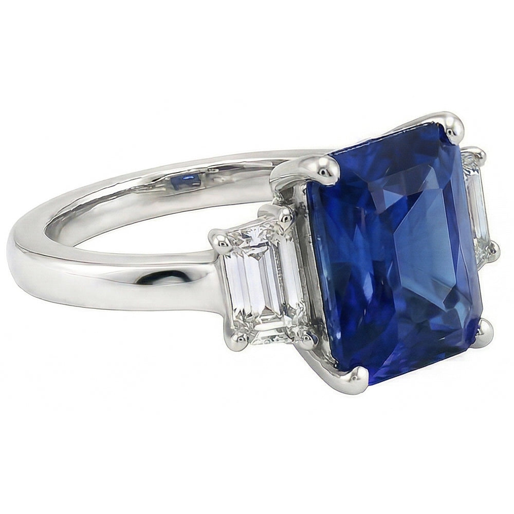 Women's Gold Gemstone Ring Emerald Natural Earth Mined Diamond ( Not Lab Grown ) Ceylon Sapphire 3.50 Carats