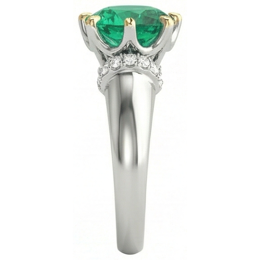 Round Brilliant Fine Emerald ring in 14K Two Tone Gold – profile view