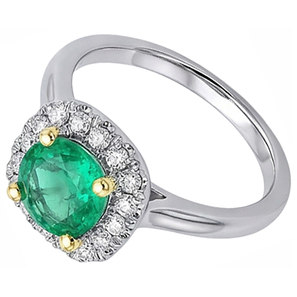 Fine Emerald Colored Stone Ring 2.50-ct 14 Karat Two Tone Gold – top view