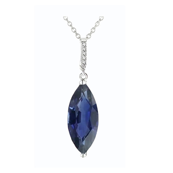 Women’s Marquise Dark Blue Sapphire & Natural Earth Mined Diamond ( Not Lab Grown ) Pendant 4.75 Carats