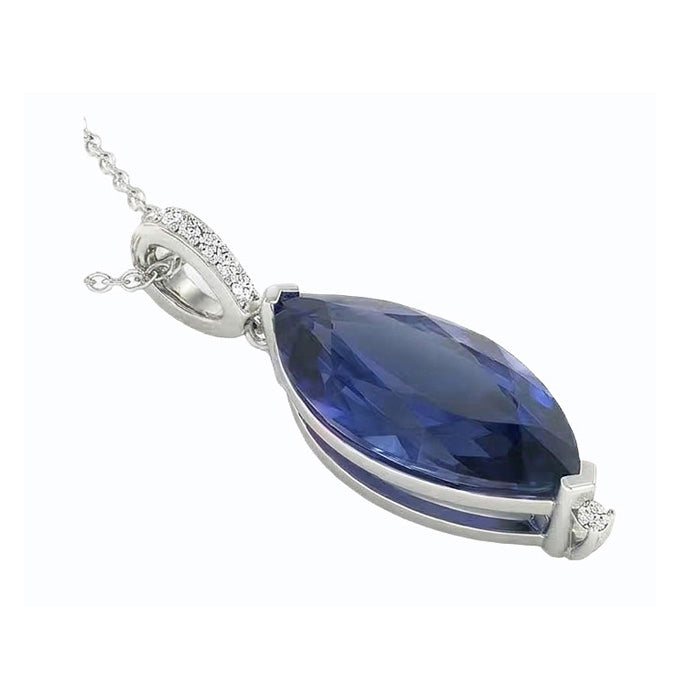 Women’s Marquise Dark Blue Sapphire & Natural Earth Mined Diamond ( Not Lab Grown ) Pendant 4.75 Carats